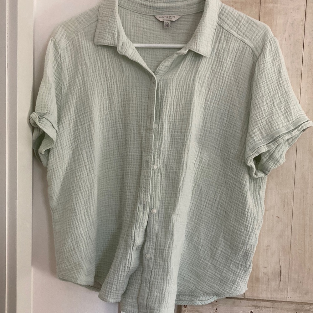 Lucky brand light green button down shirt large